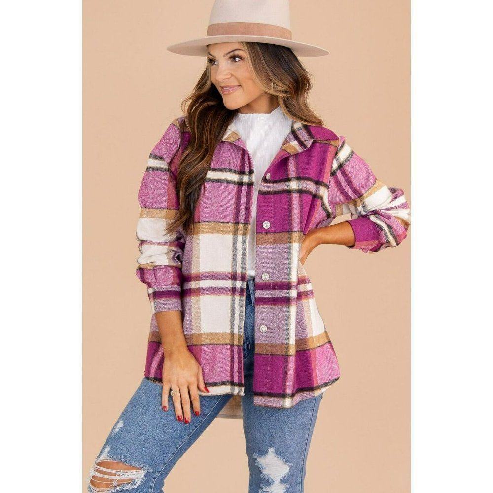 Zenana Plum Perfection Plaid Fall Shacket S-L QJL-1278D4